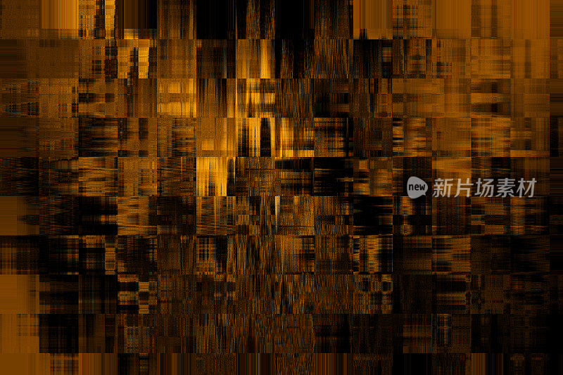 抽象的金色黑色像素背景Grunge Glitch模式光纹理数字生成图像